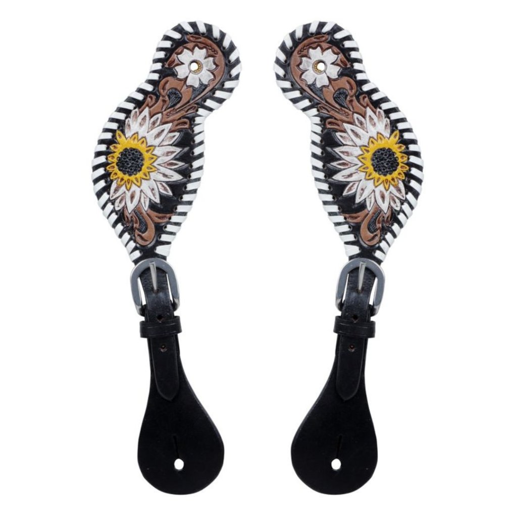 Myra Bag Propeller Spur Strap Hand Tooled Leather Sunflower Western Black NWT